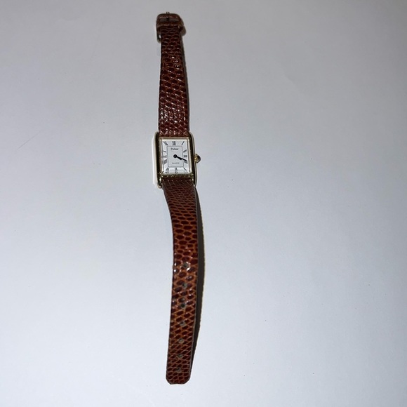 Pulsar Goldtone Tank Watch Brown Lizard Strap - Picture 1 of 7